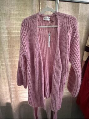 Women's Open-Front Chunky Pink Cardigan